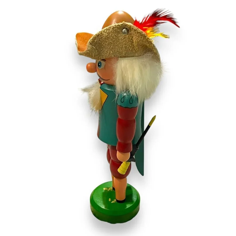 Nutcracker Musketeer w/Sword Leather Hat Feather NO FEET wooden Christmas Decor